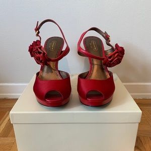 Coach Addysen Satin Ruby Peep-Toe Heels
